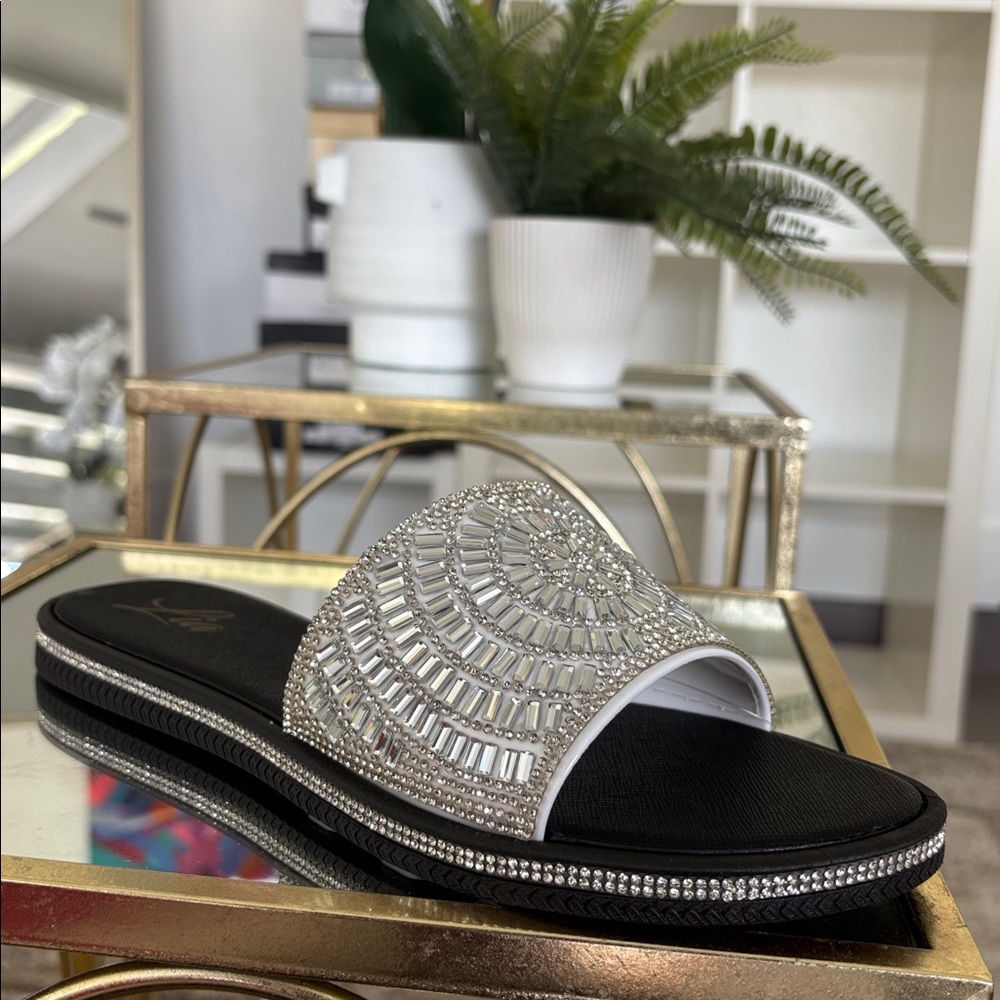 Sparkling Silver Slide Sandals